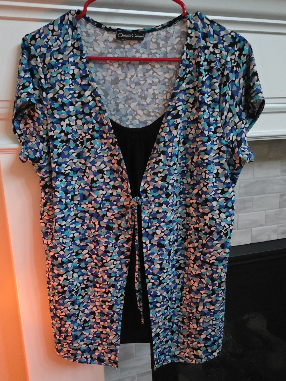 Blue Multi-Color Printed Short Sleeve Layered Top